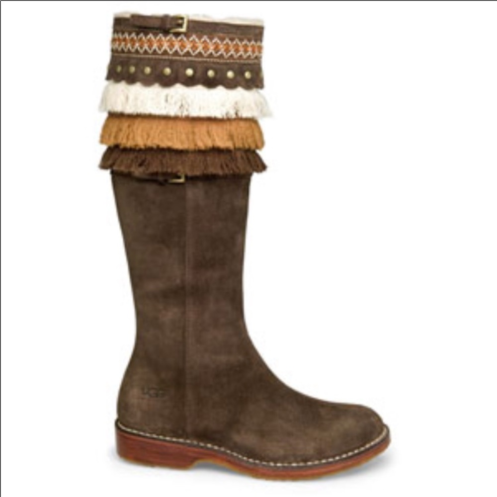 Ugg  rare Tall Brown Fringed side zip size 7